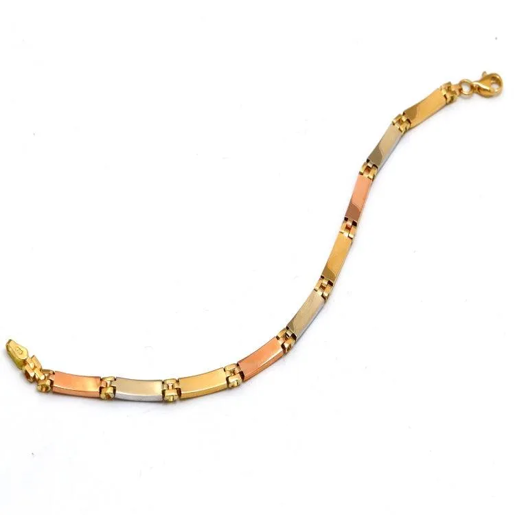 Real Gold 3-Color Maze Hoop Bracelet with Belt Chain Design (17 cm) - Model 1273 BR1682