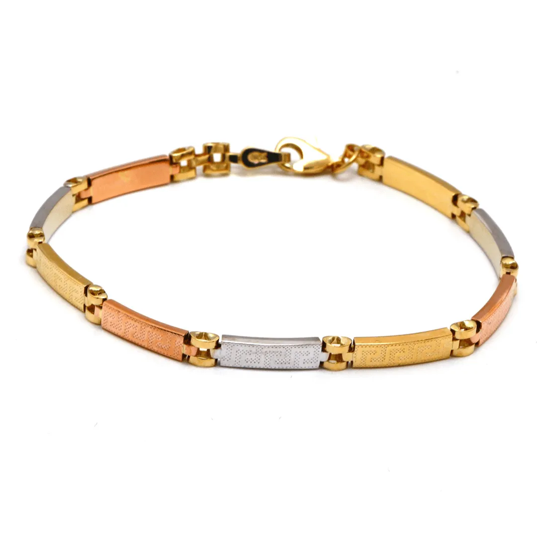 Real Gold 3-Color Maze Hoop Bracelet with Belt Chain Design (17 cm) - Model 1273 BR1682