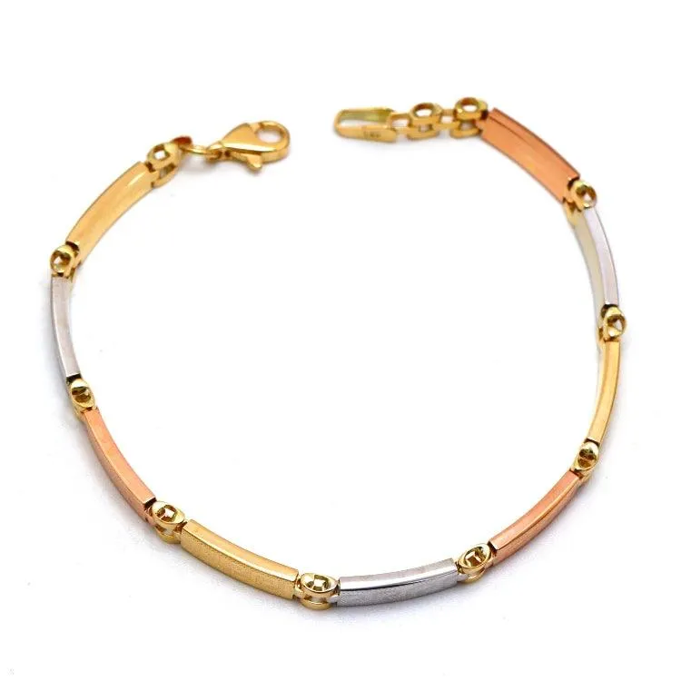 Real Gold 3-Color Maze Hoop Bracelet with Belt Chain Design (17 cm) - Model 1273 BR1682