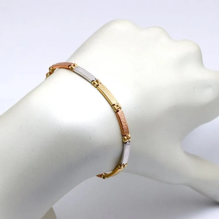 Real Gold 3-Color Maze Hoop Bracelet with Belt Chain Design (17 cm) - Model 1273 BR1682