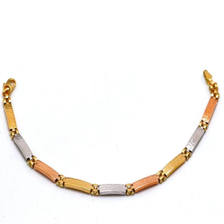 Real Gold 3-Color Maze Hoop Bracelet with Belt Chain Design (17 cm) - Model 1273 BR1682