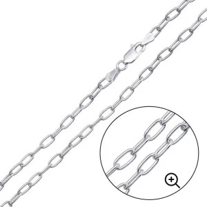 Rhodium Plated 925 Sterling Silver Oval Paperclip Link Bracelet 3.1mm