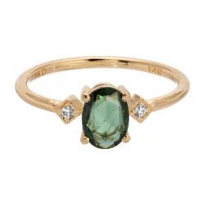 Rose Cut Oval Green Sapphire Square Deco Ring