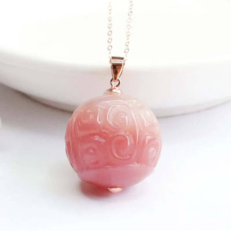 Rose Gold Necklace with Agate Ball Pendant and S925 Silver Chain