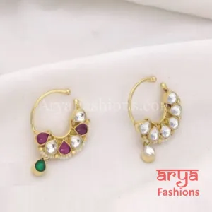 Round Nose Ring/ Kundan CZ non piercing nose ring/Kundan Bridal Nosepin