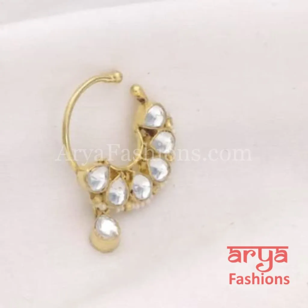 Round Nose Ring/ Kundan CZ non piercing nose ring/Kundan Bridal Nosepin