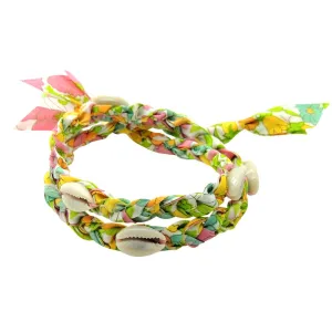 Seashell Charm Liberty Print Double Wrap Braid Bracelet