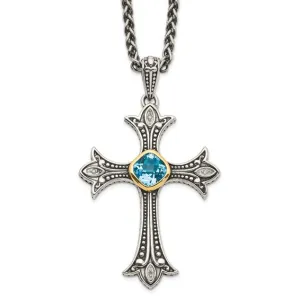 Shey Couture Sterling Silver & 14k Gold Diamond Blue Topaz Cross Necklace