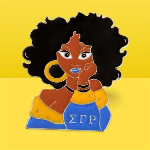 Sigma Gamma Rho Blue Gold Curly Hair Woman Pin Brooch