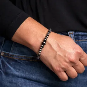 Silver and Black Rondell Beads Stretch Bracelet