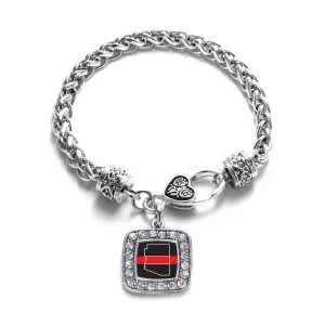 Silver Arizona Thin Red Line Square Charm Braided Bracelet