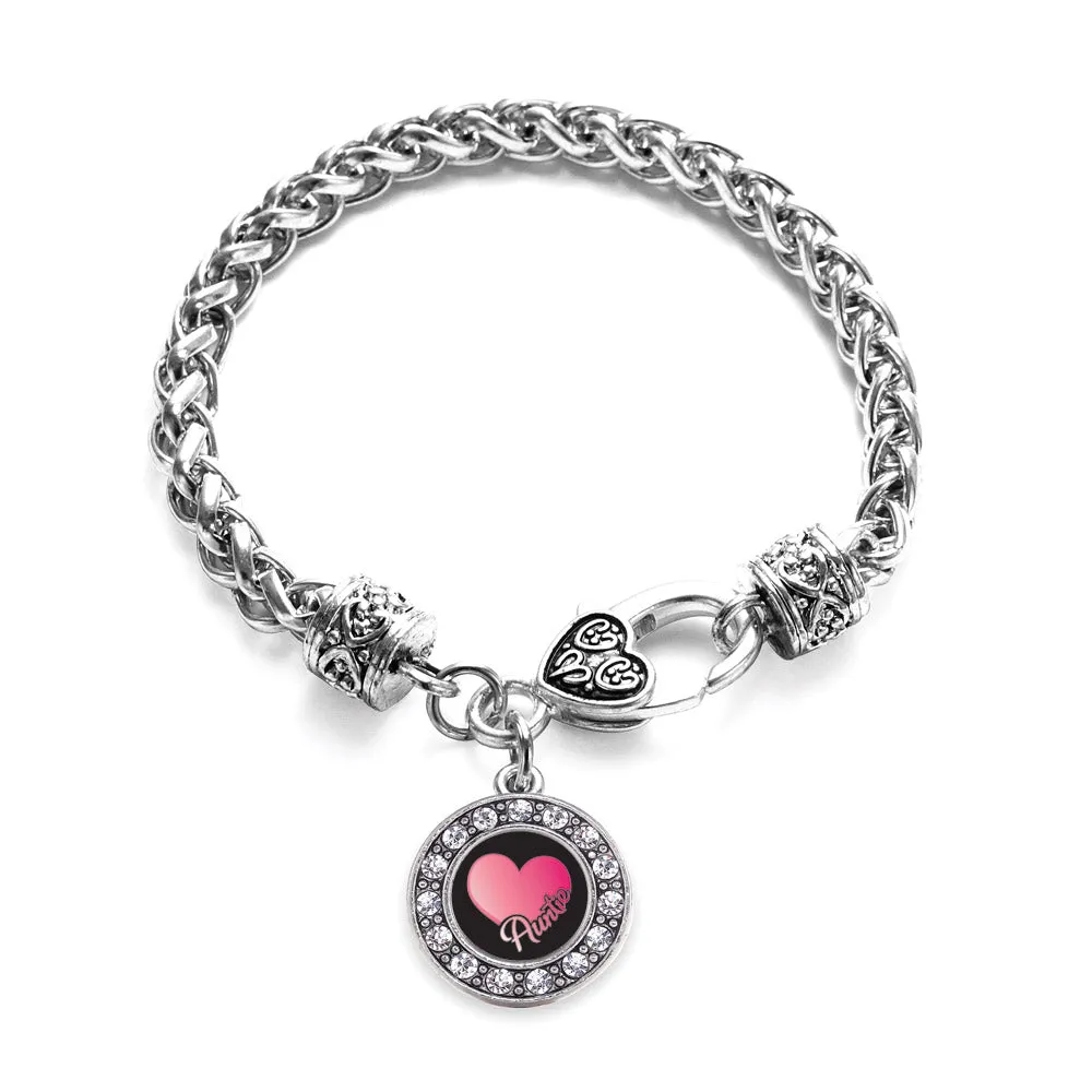 Silver Auntie Circle Charm Braided Bracelet