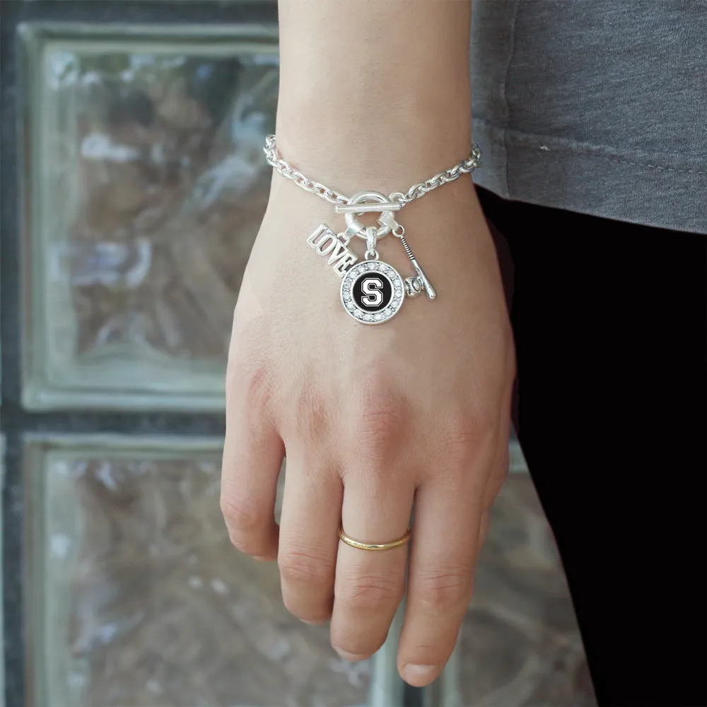 Silver Baseball Bat - Sports Initial S Circle Charm Toggle Bracelet