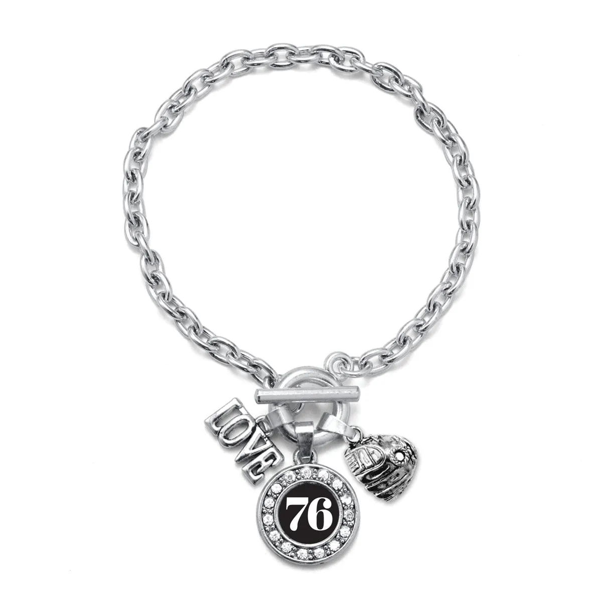 Silver Baseball Glove - Sports Number 76 Circle Charm Toggle Bracelet