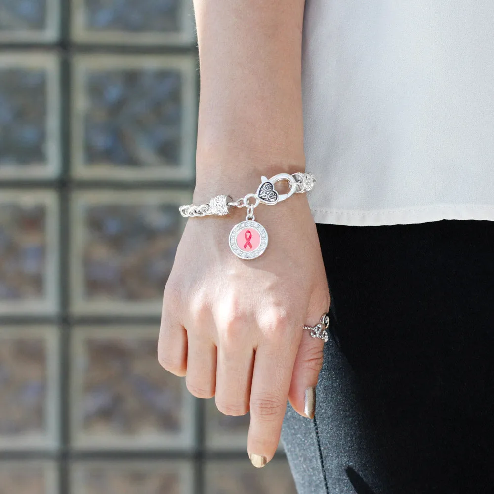 Silver Breast Cancer Circle Charm Braided Bracelet