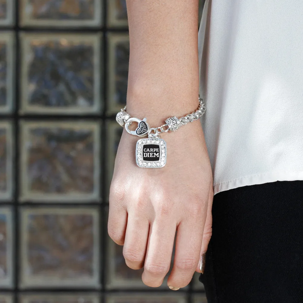 Silver Carpe Diem Square Charm Braided Bracelet