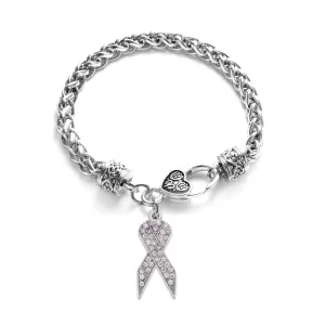 Silver Clear Ribbon Charm Braided Bracelet