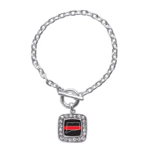 Silver Connecticut Thin Red Line Square Charm Toggle Bracelet