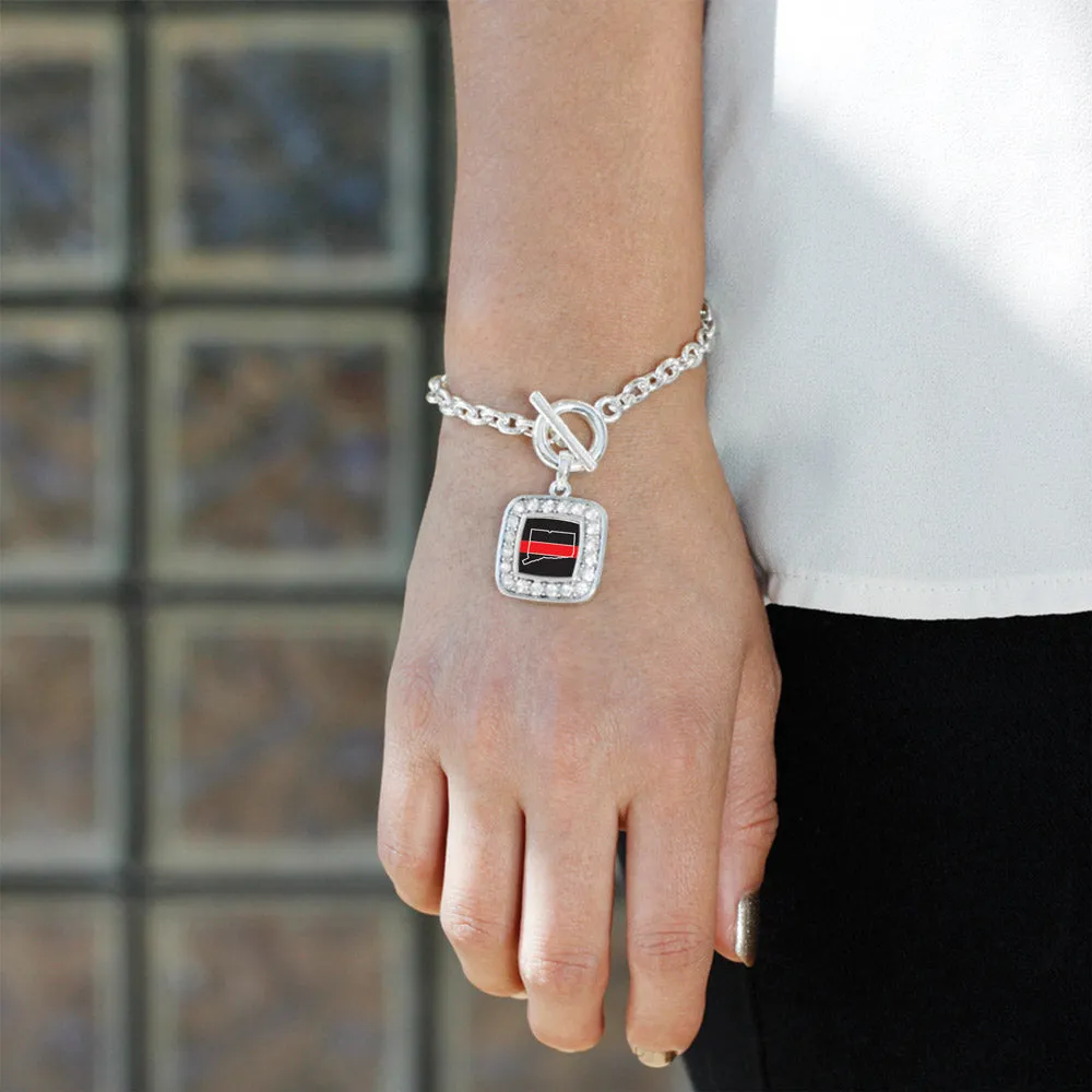 Silver Connecticut Thin Red Line Square Charm Toggle Bracelet