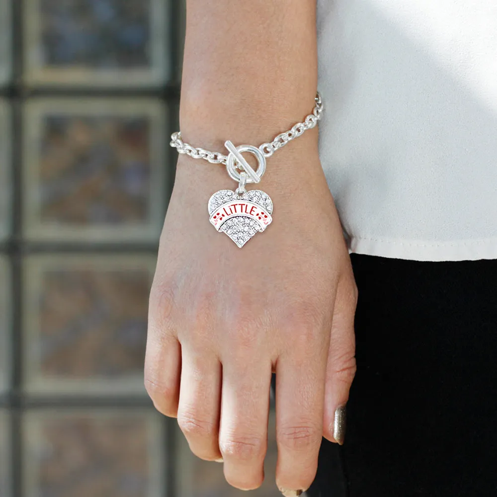 Silver Crimson Red and Rose Little Pave Heart Charm Toggle Bracelet