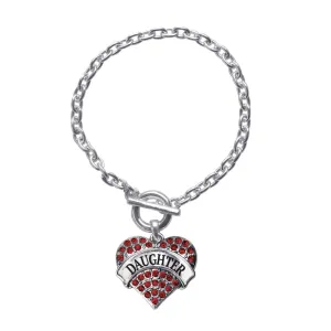 Silver Daughter Red Red Pave Heart Charm Toggle Bracelet