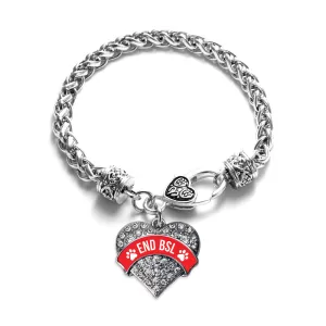 Silver END BSL - Red Pave Heart Charm Braided Bracelet