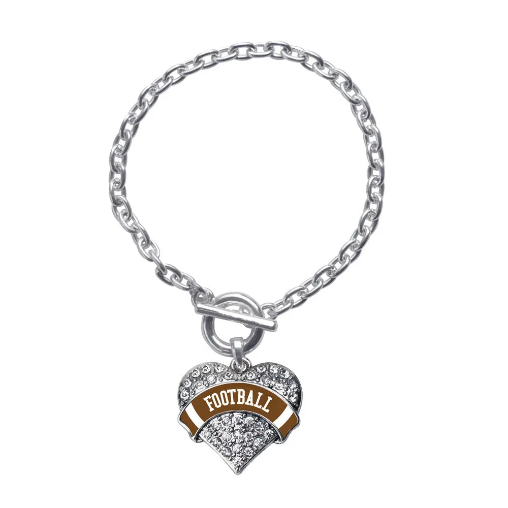 Silver Football Design Pave Heart Charm Toggle Bracelet