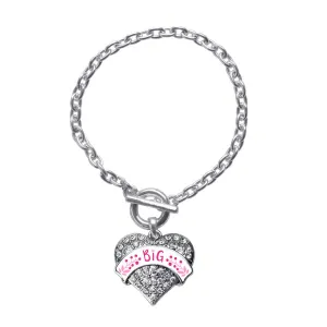 Silver Fuchsia and Rose Big Pave Heart Charm Toggle Bracelet