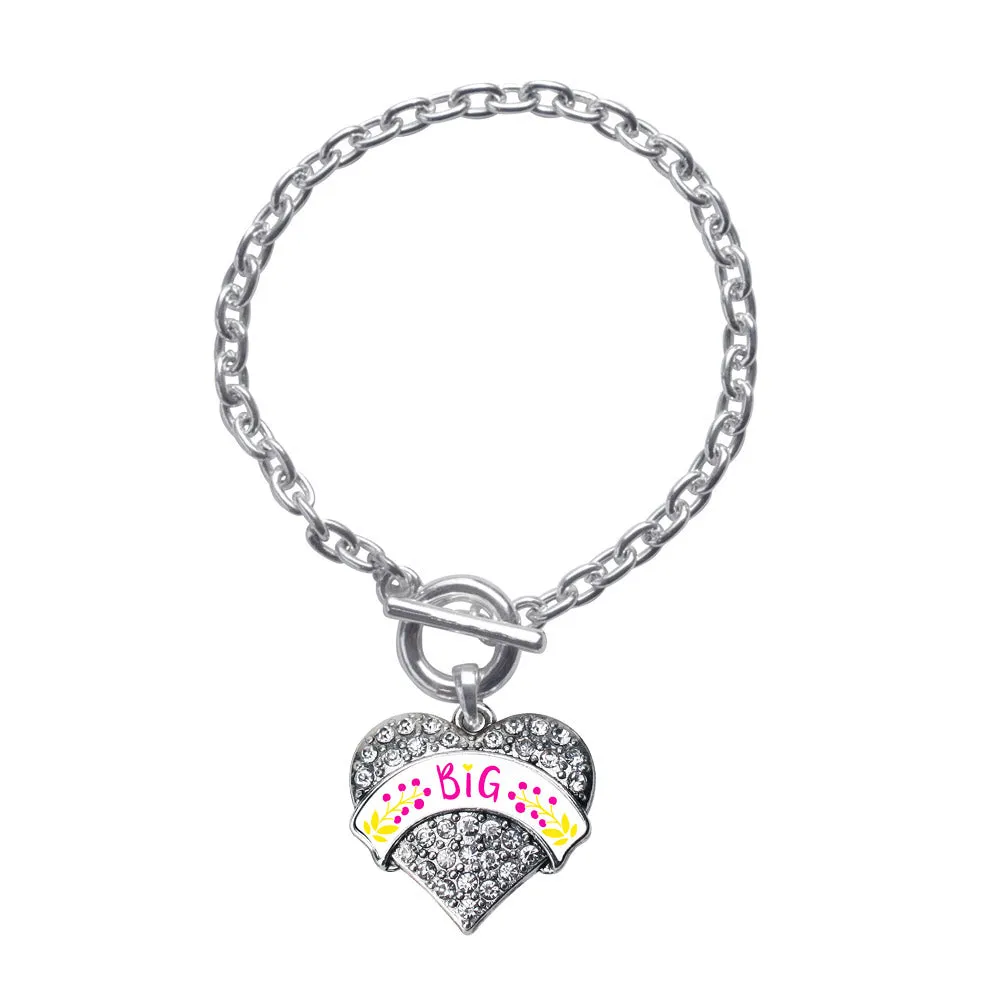 Silver Fuchsia and Yellow Big Pave Heart Charm Toggle Bracelet