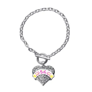 Silver Fuchsia and Yellow Big Pave Heart Charm Toggle Bracelet