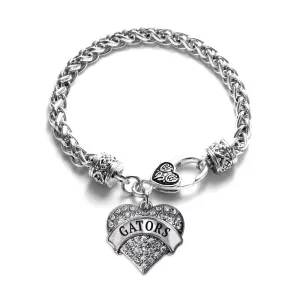 Silver Gators Pave Heart Charm Braided Bracelet