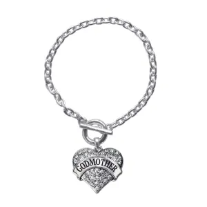 Silver Godmother Pave Heart Charm Toggle Bracelet