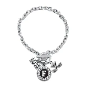 Silver Golf - Sports Initial F Circle Charm Toggle Bracelet