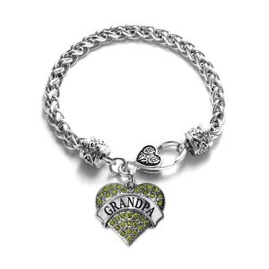 Silver Grandpa Green Green Pave Heart Charm Braided Bracelet