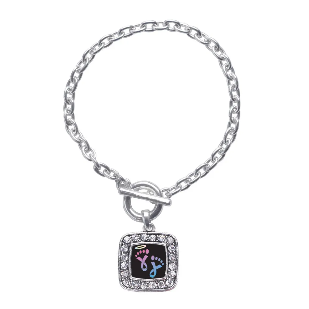 Silver Infancy Loss Square Charm Toggle Bracelet