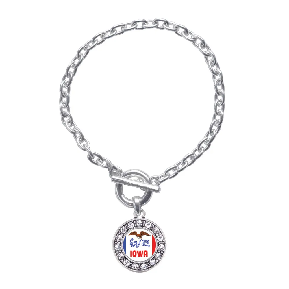 Silver Iowa Flag Circle Charm Toggle Bracelet