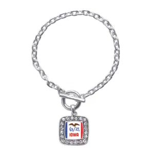 Silver Iowa Flag Square Charm Toggle Bracelet