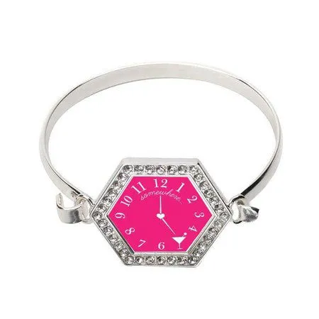 Silver It's 5 O'Clock Somewhere Hexagon Charm Bangle Bracelet