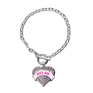 Silver Kiss Me Candy Pink Pink Pave Heart Charm Toggle Bracelet