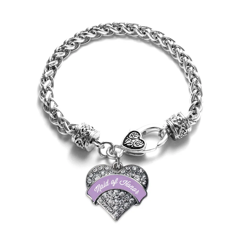 Silver Lavender Maid of Honor Pave Heart Charm Braided Bracelet