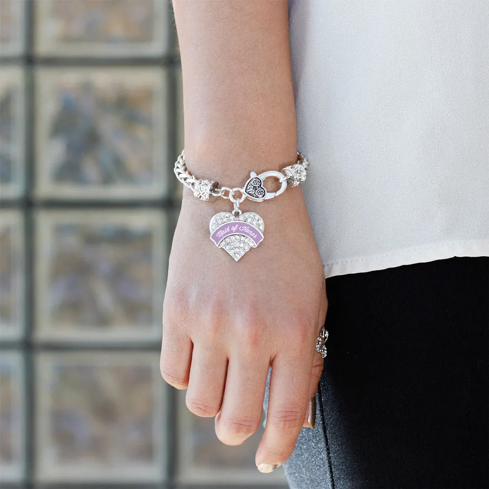 Silver Lavender Maid of Honor Pave Heart Charm Braided Bracelet