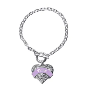 Silver Lavender Nana Pave Heart Charm Toggle Bracelet