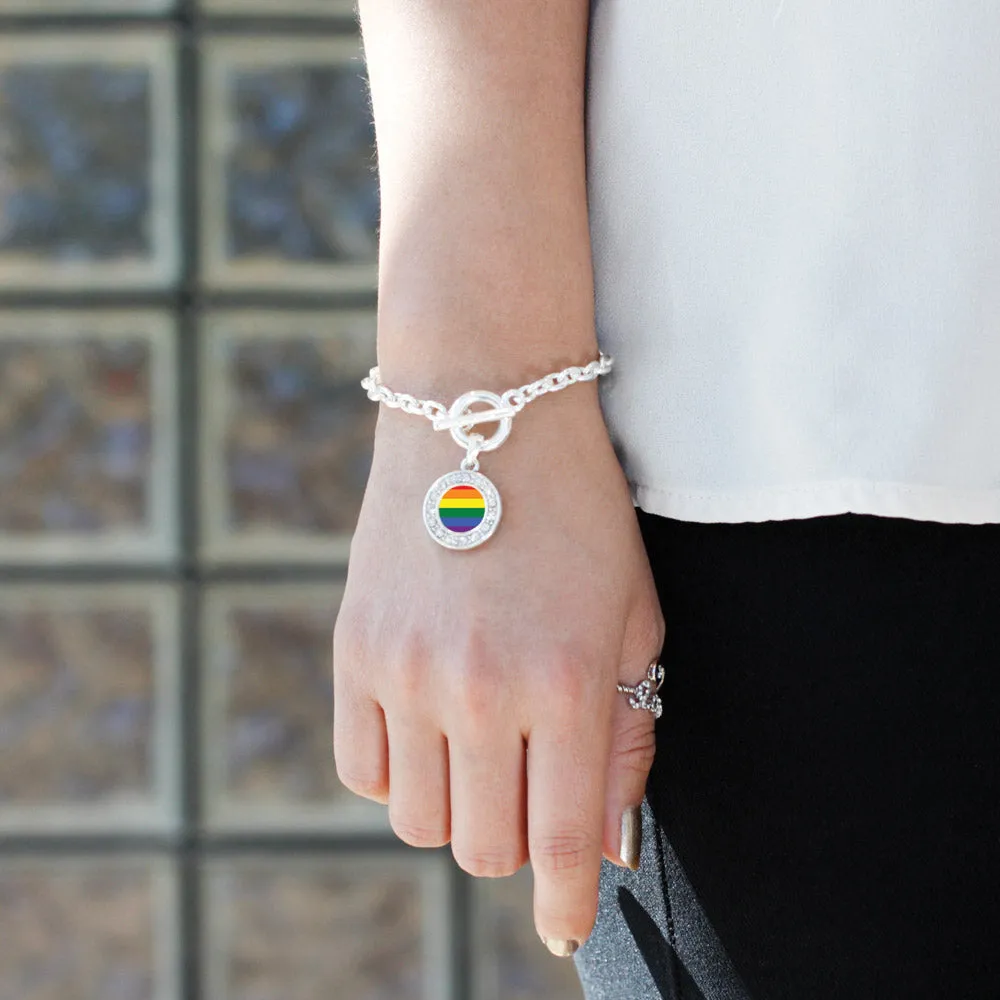 Silver LGBT Pride Circle Charm Toggle Bracelet