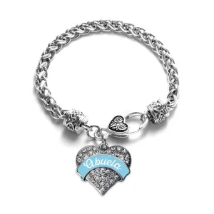 Silver Light Blue Abuela Pave Heart Charm Braided Bracelet