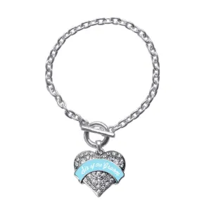 Silver Light Blue Sis of the Groom Pave Heart Charm Toggle Bracelet