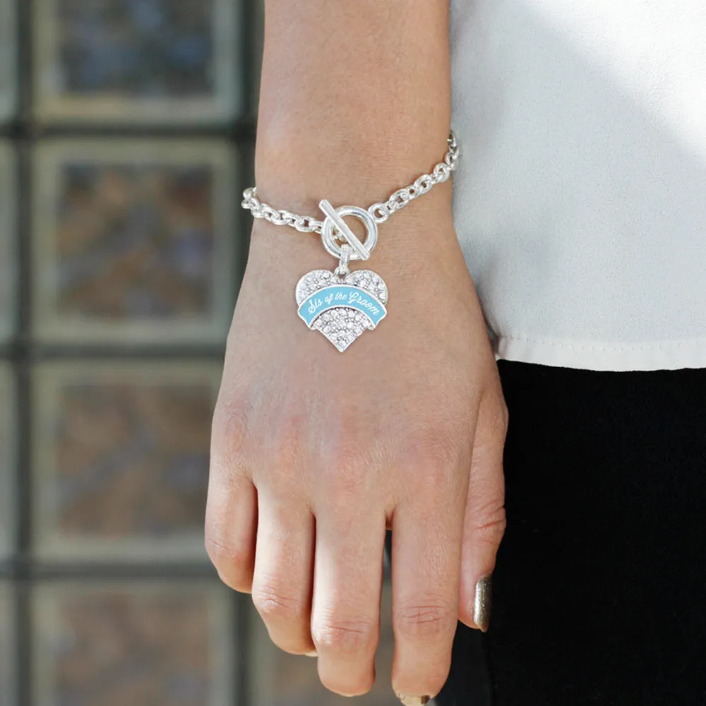 Silver Light Blue Sis of the Groom Pave Heart Charm Toggle Bracelet