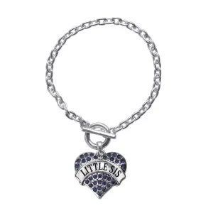 Silver Little Sis Navy Blue Blue Pave Heart Charm Toggle Bracelet