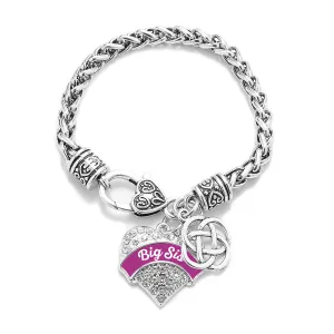 Silver Magenta Big Sis Celtic Knot Pave Heart Charm Braided Bracelet