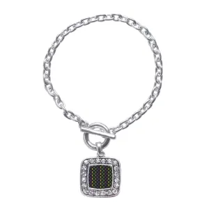 Silver Mardi Gras Pattern Square Charm Toggle Bracelet