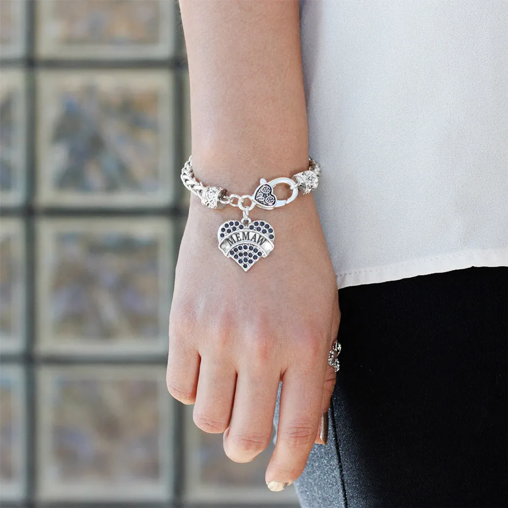 Silver Memaw Navy Blue Blue Pave Heart Charm Braided Bracelet